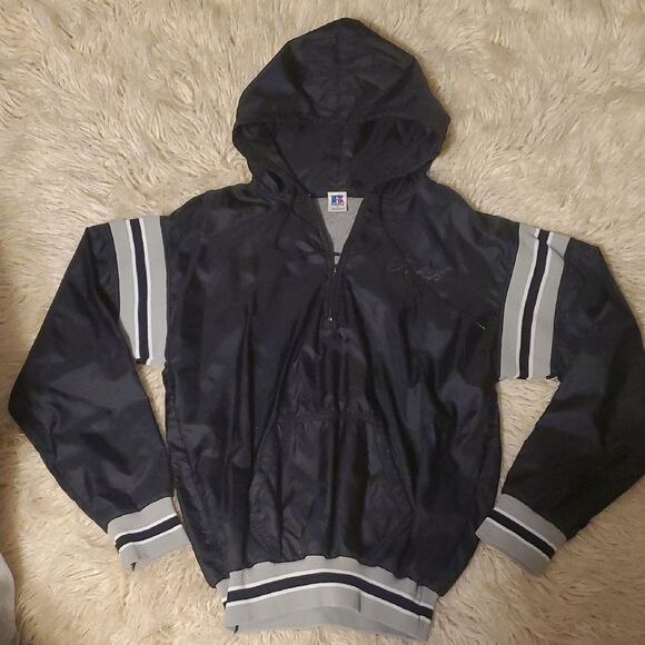 Russell Athletic Jackets & Blazers - VINTAGE Russell Track Jacket Size Black Windbreaker Hoodie 1/4 Zip Porshe